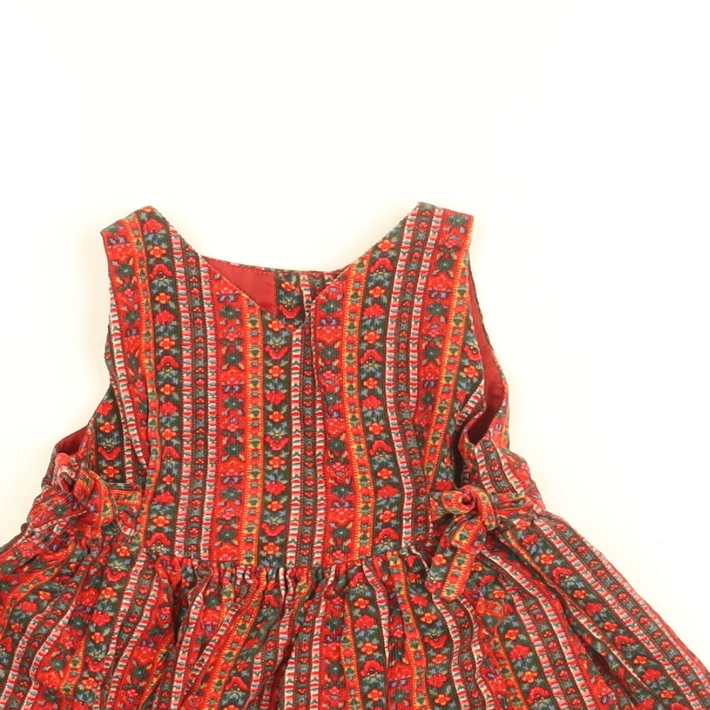 Laura Ashley Girls Red Floral Cotton A-Line Size 12 Months V-Neck Button