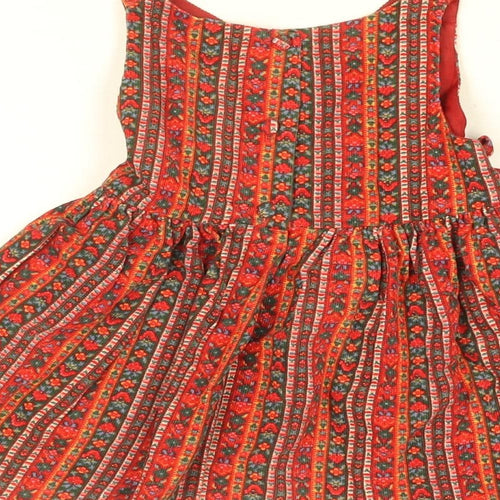 Laura Ashley Girls Red Floral Cotton A-Line Size 12 Months V-Neck Button