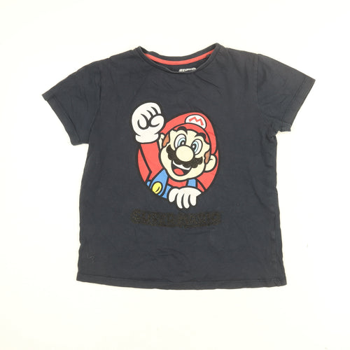 Super Mario Boys Blue Cotton Basic T-Shirt Size 9-10 Years Round Neck Pullover - SUPER MARIO