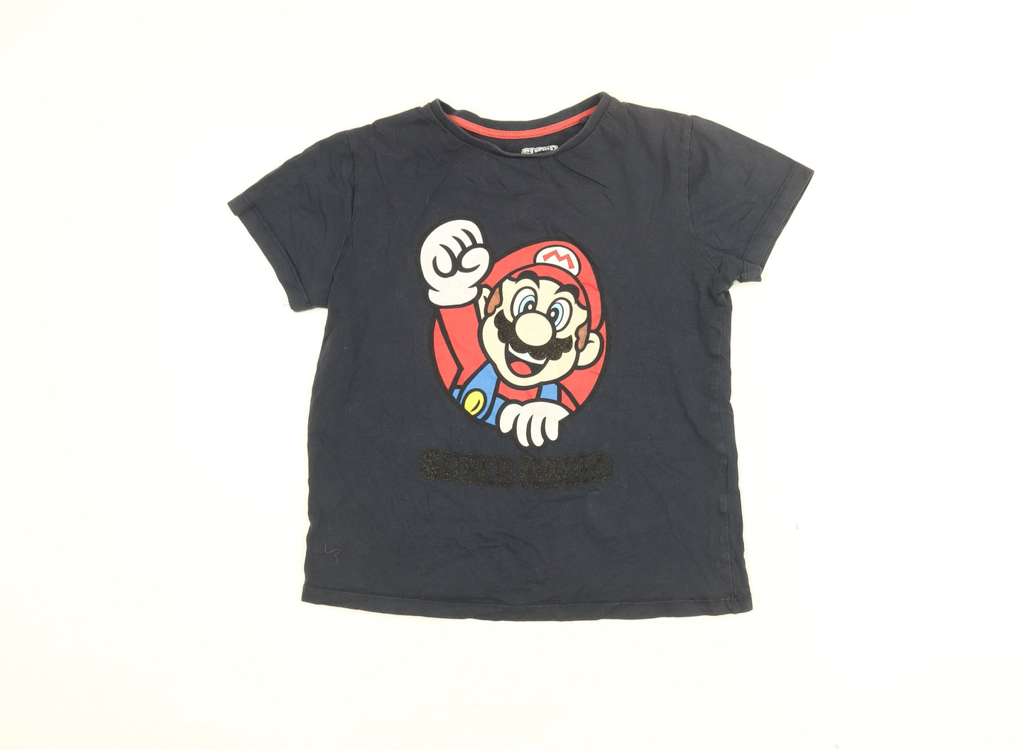 Super Mario Boys Blue Cotton Basic T-Shirt Size 9-10 Years Round Neck Pullover - SUPER MARIO