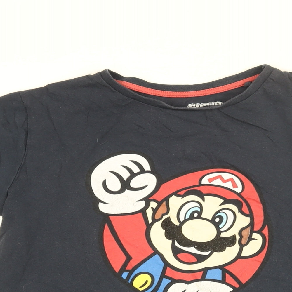 Super Mario Boys Blue Cotton Basic T-Shirt Size 9-10 Years Round Neck Pullover - SUPER MARIO