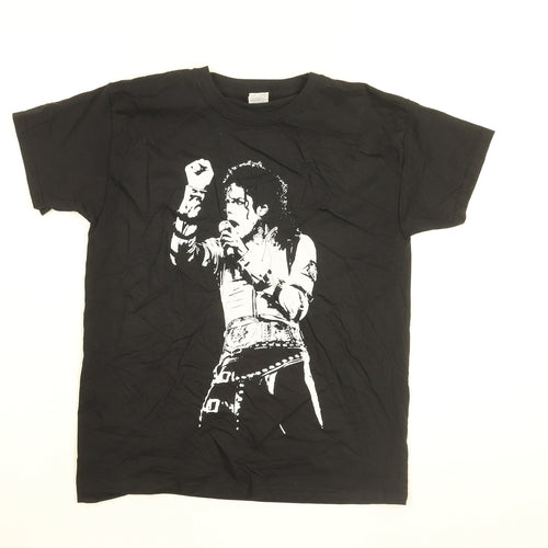 Michael Jackson Boys Black Cotton Basic T-Shirt Size 9-10 Years Round Neck Pullover - Michael Jackson Print