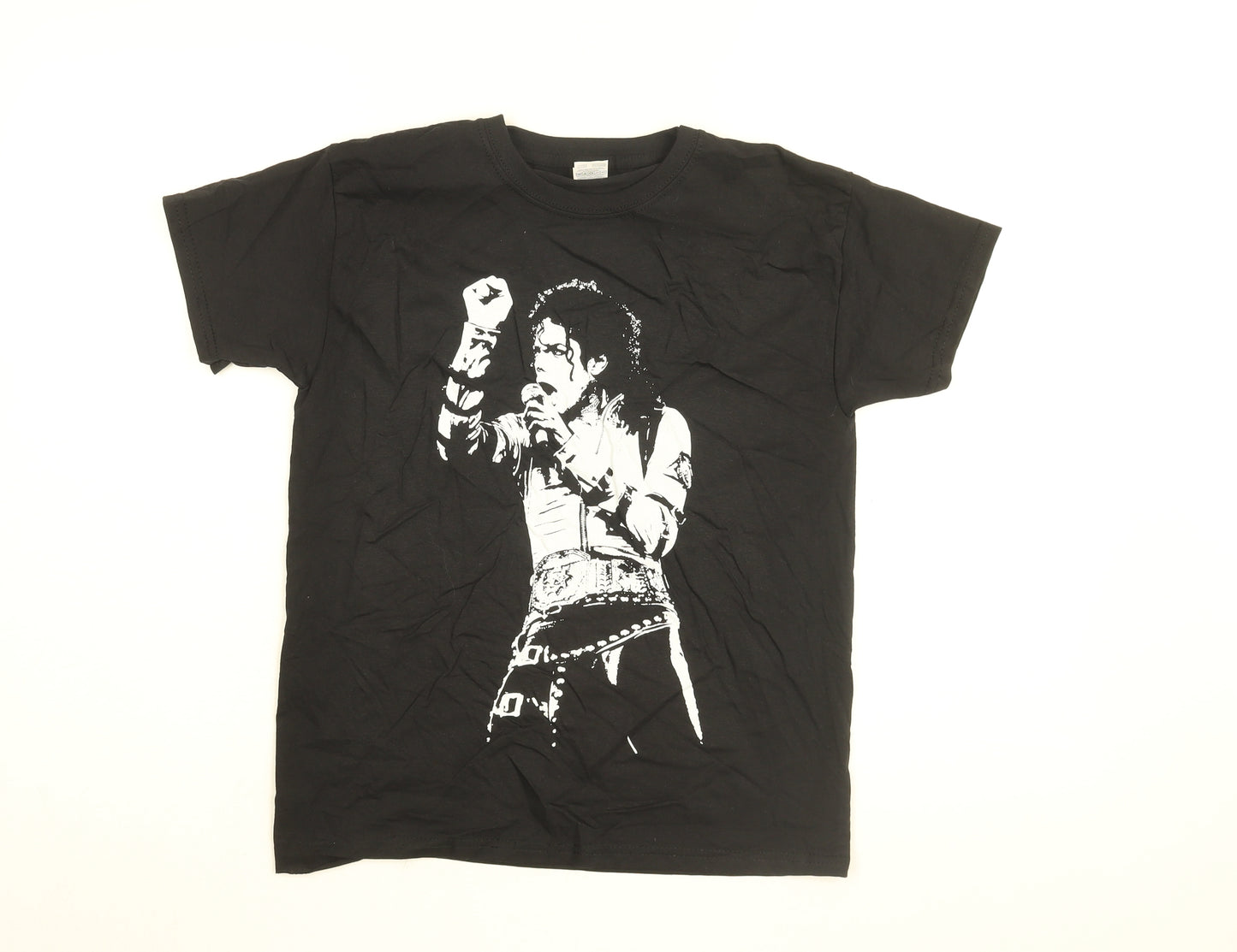 Michael Jackson Boys Black Cotton Basic T-Shirt Size 9-10 Years Round Neck Pullover - Michael Jackson Print