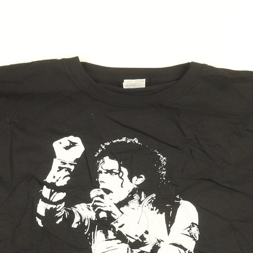 Michael Jackson Boys Black Cotton Basic T-Shirt Size 9-10 Years Round Neck Pullover - Michael Jackson Print