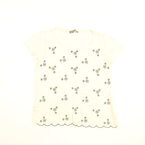 Laura Ashley Womens Beige Floral Viscose Basic T-Shirt Size 10 Round Neck
