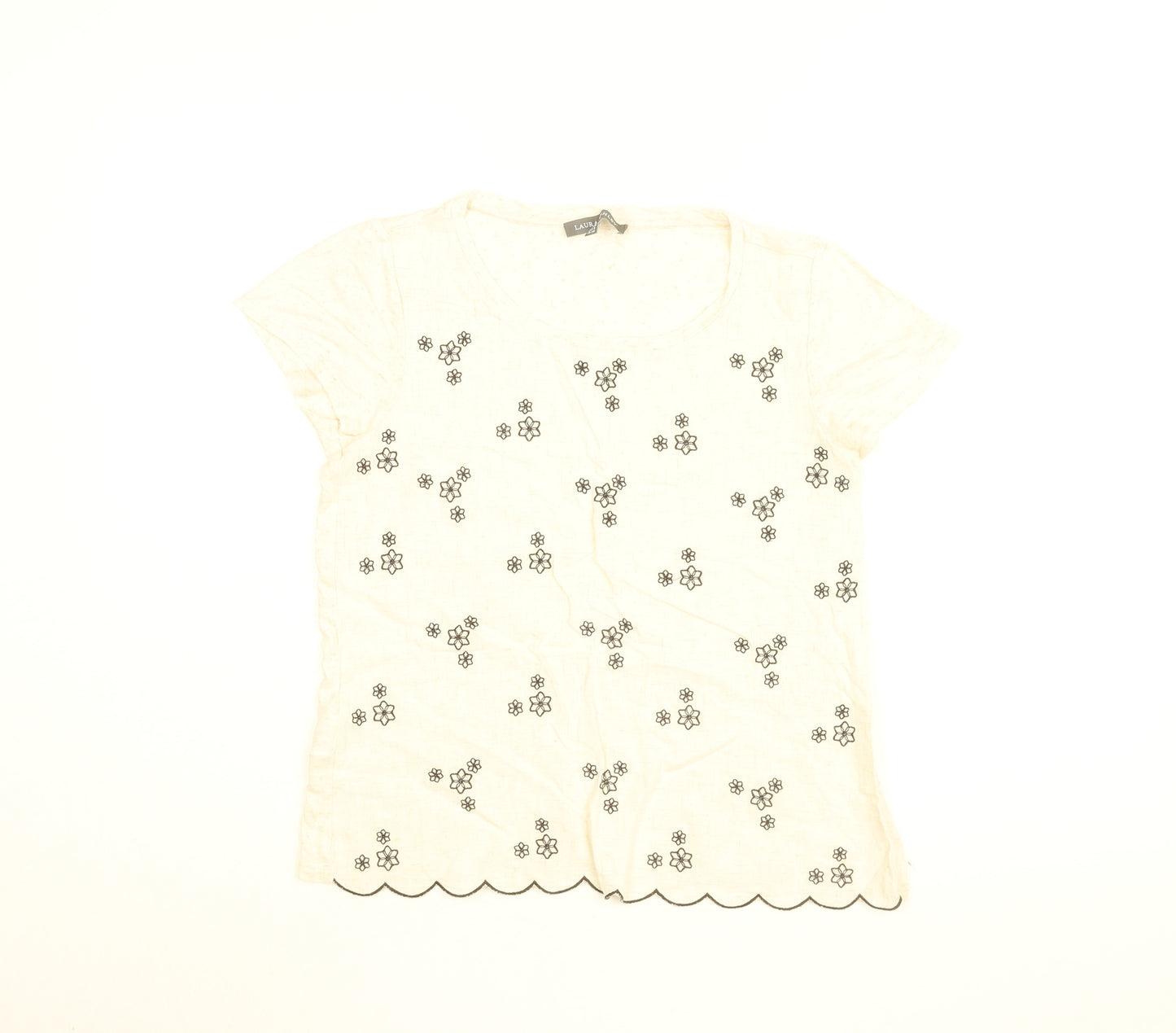 Laura Ashley Womens Beige Floral Viscose Basic T-Shirt Size 10 Round Neck