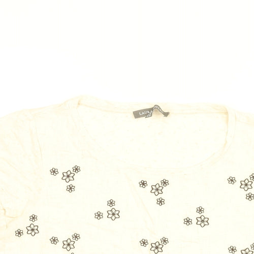 Laura Ashley Womens Beige Floral Viscose Basic T-Shirt Size 10 Round Neck