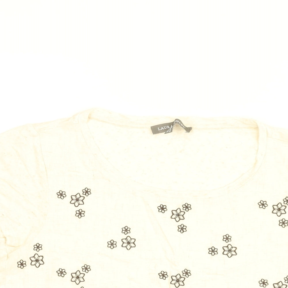 Laura Ashley Womens Beige Floral Viscose Basic T-Shirt Size 10 Round Neck