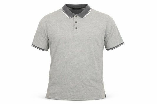 Front view of Maine New England men’s blue cotton polo, size M, collared button