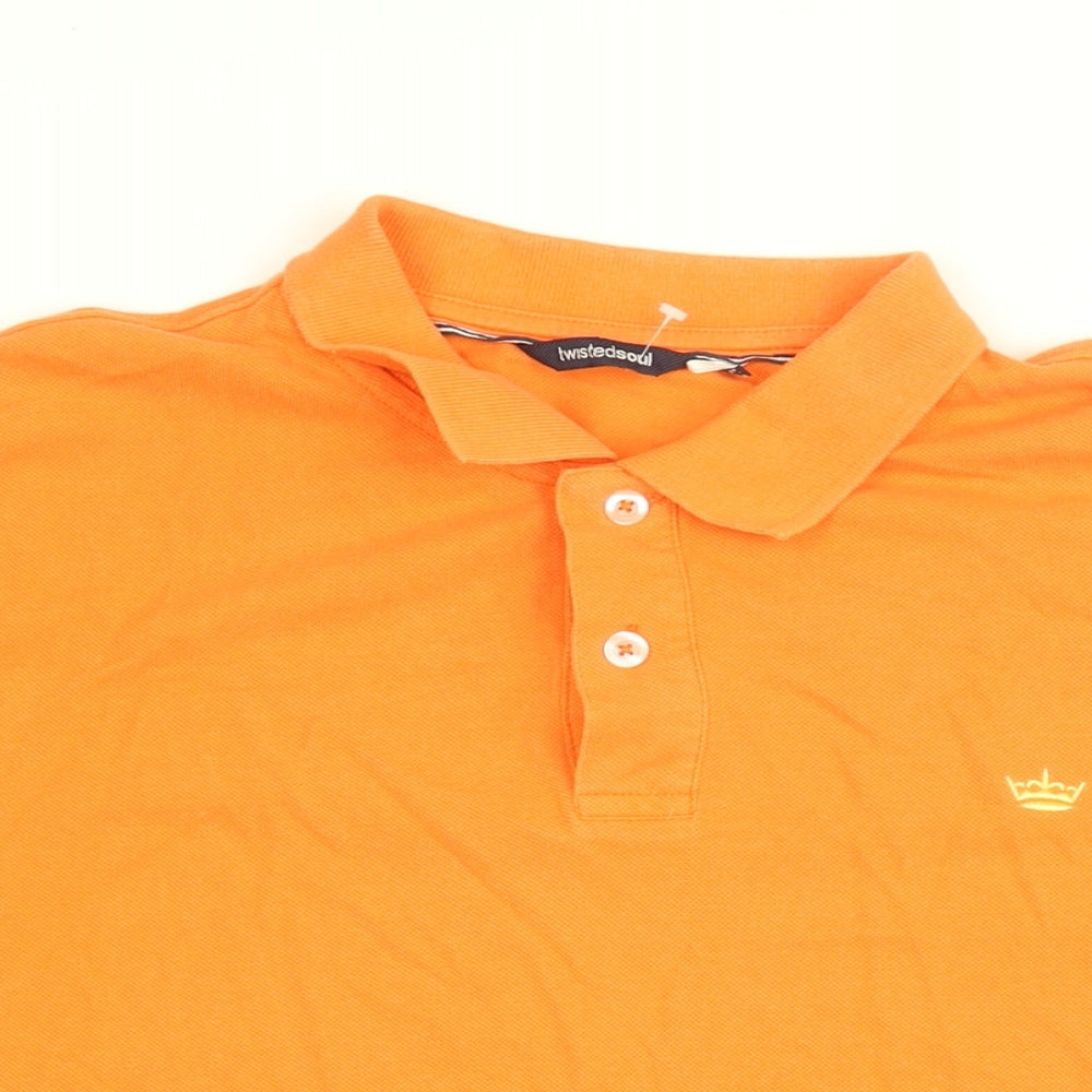 Twisted Soul Mens Orange Cotton Polo Size XL Collared Button