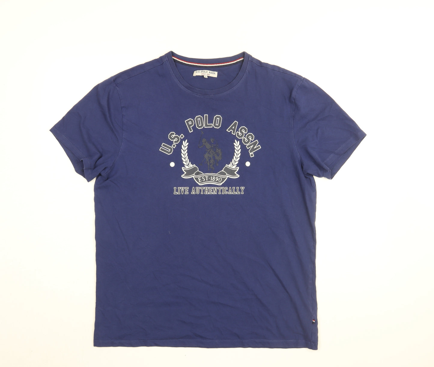 US Polo Assn. Mens Blue Cotton T-Shirt Size XL Round Neck - US Polo Assn Logo