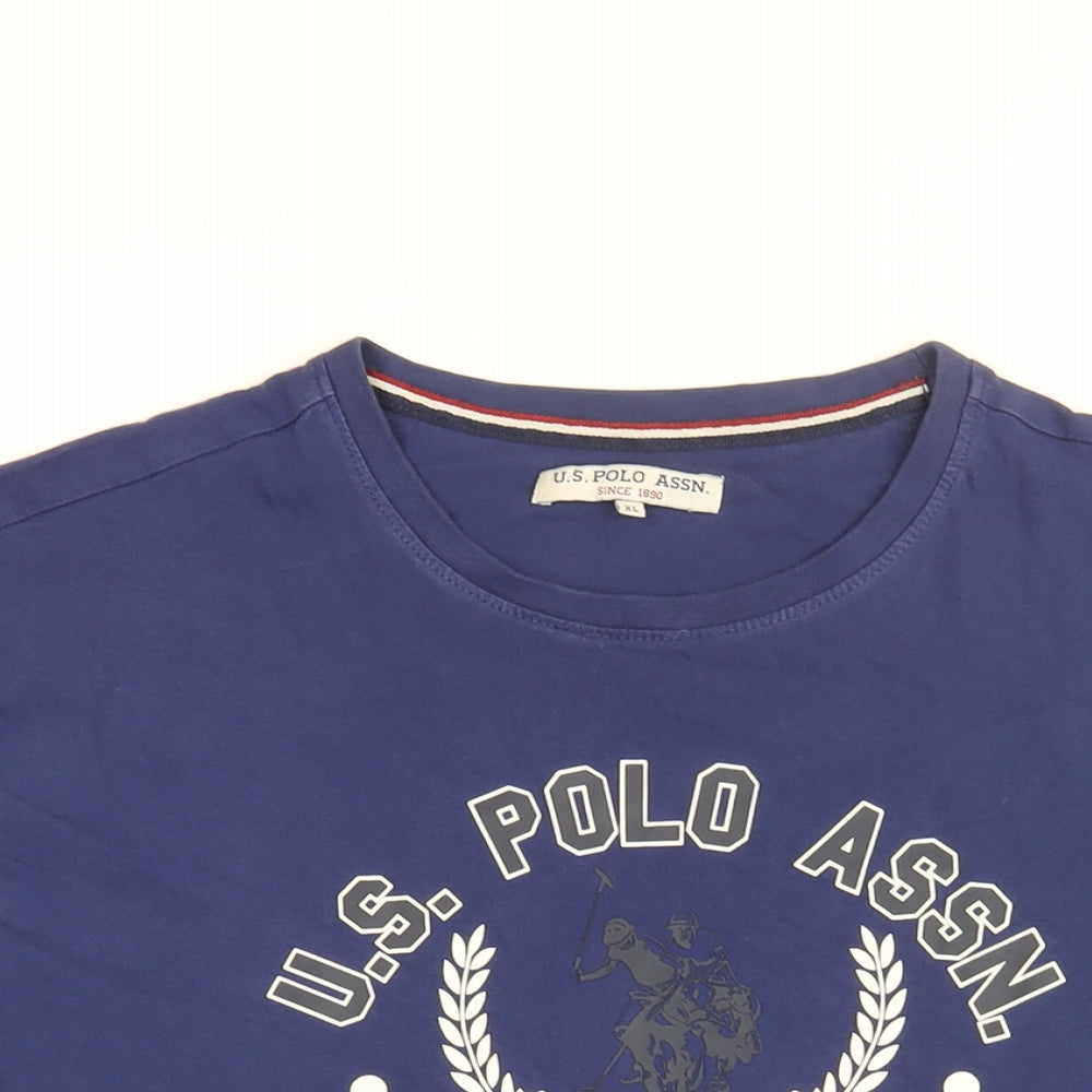 US Polo Assn. Mens Blue Cotton T-Shirt Size XL Round Neck - US Polo Assn Logo