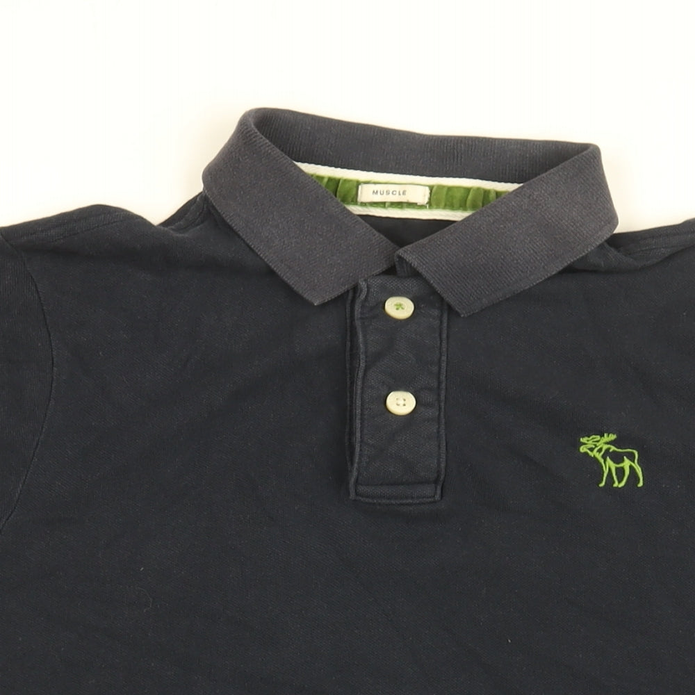 Abercrombie & Fitch Mens Blue Cotton Polo Size XL Collared Button