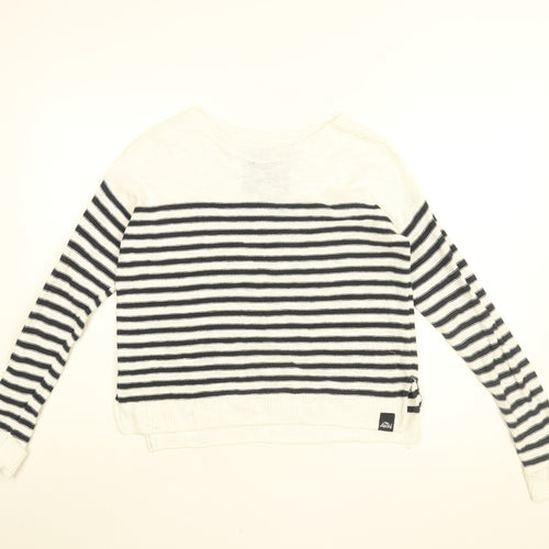 Superdry Womens White Round Neck Striped Cotton Pullover Jumper Size S