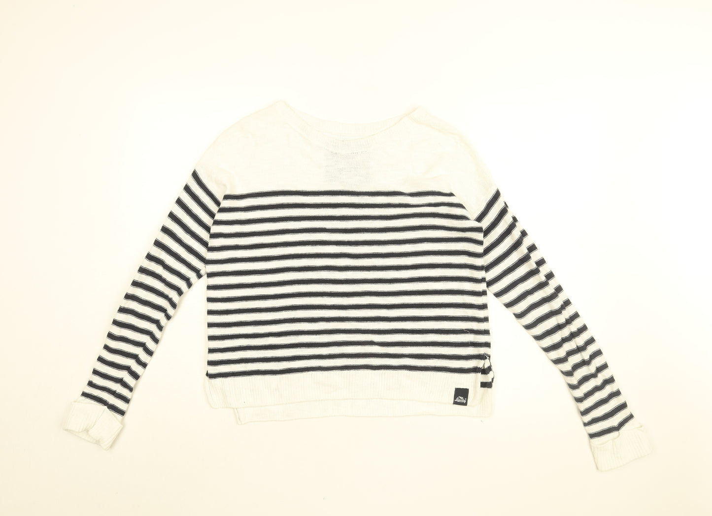 Superdry Womens White Round Neck Striped Cotton Pullover Jumper Size S