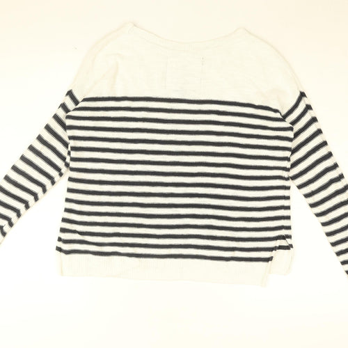 Superdry Womens White Round Neck Striped Cotton Pullover Jumper Size S