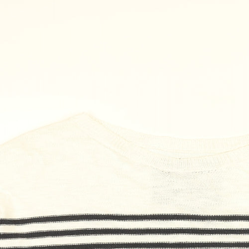 Superdry Womens White Round Neck Striped Cotton Pullover Jumper Size S