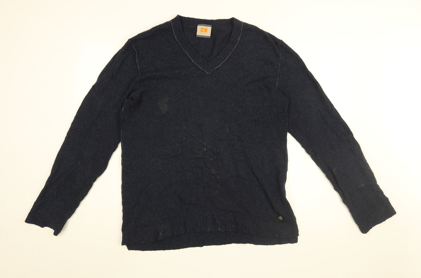 HUGO BOSS Womens Blue V-Neck Polyamide Pullover Jumper Size L