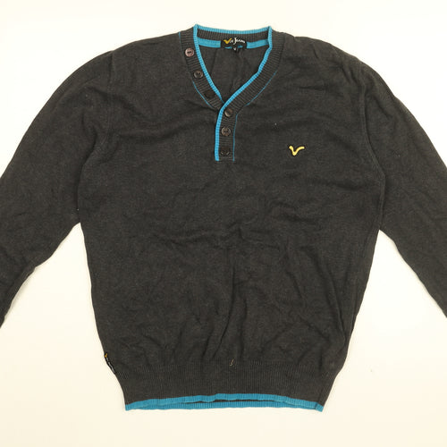 Voi Jeans Mens Grey Cotton T-Shirt Size M V-Neck