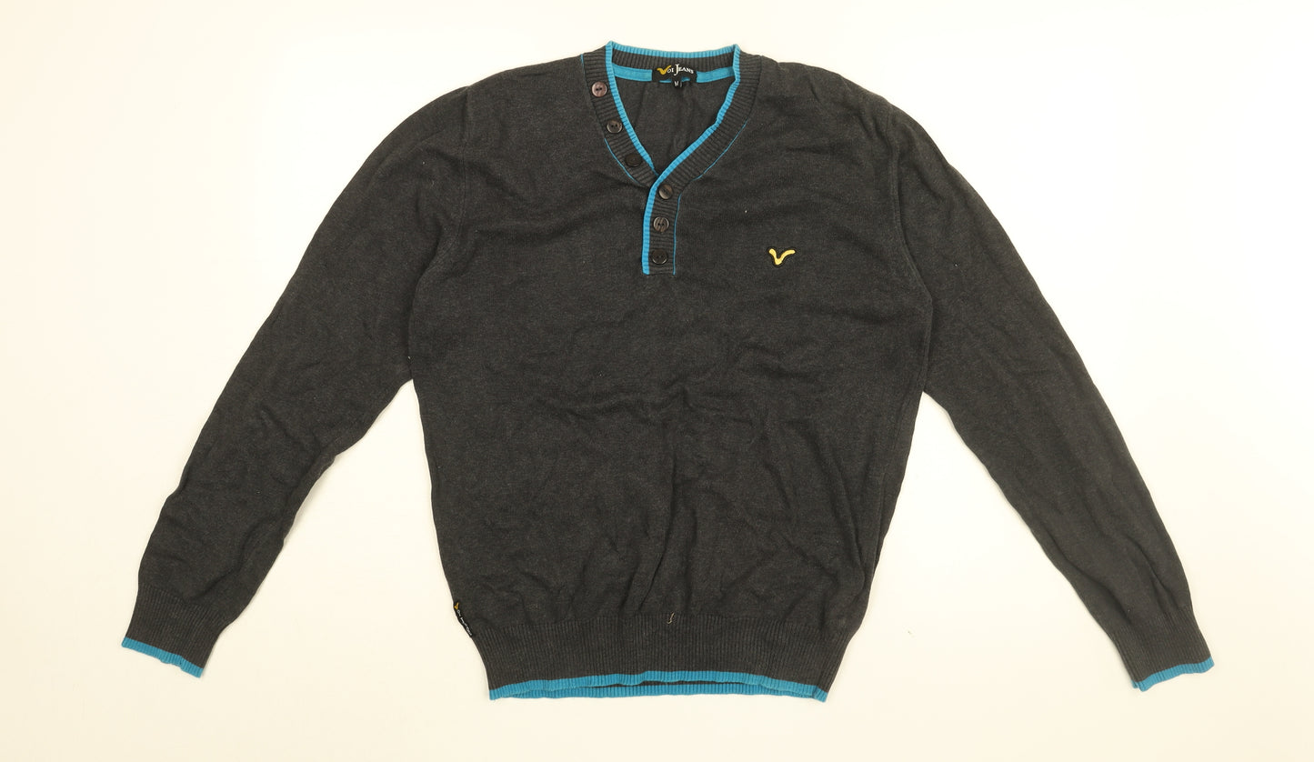 Voi Jeans Mens Grey Cotton T-Shirt Size M V-Neck