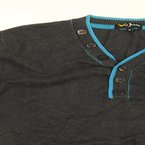 Voi Jeans Mens Grey Cotton T-Shirt Size M V-Neck