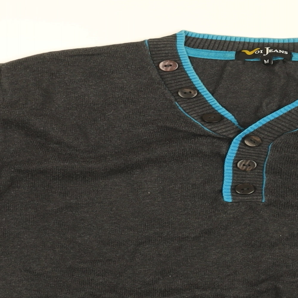 Voi Jeans Mens Grey Cotton T-Shirt Size M V-Neck
