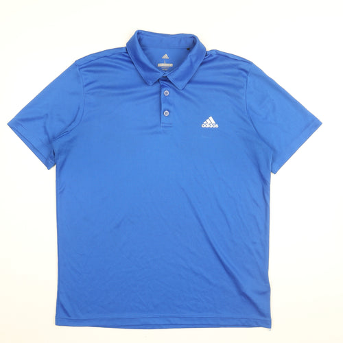 adidas Mens Blue Polyester Polo Size L Collared Button