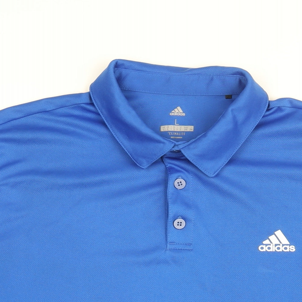 adidas Mens Blue Polyester Polo Size L Collared Button