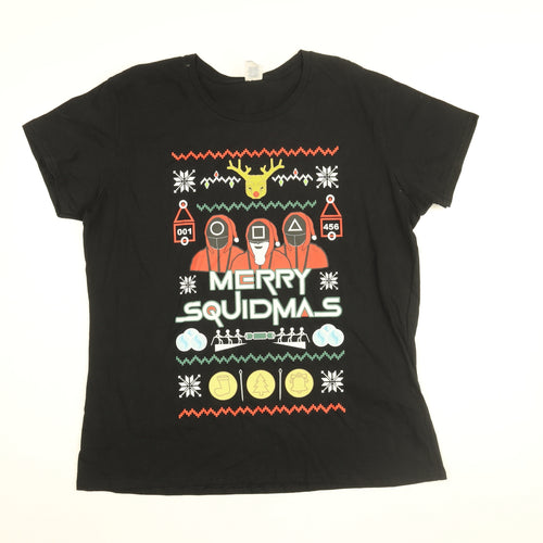 Squid Games Mens Black Cotton T-Shirt Size XL Round Neck - Merry Squidmas