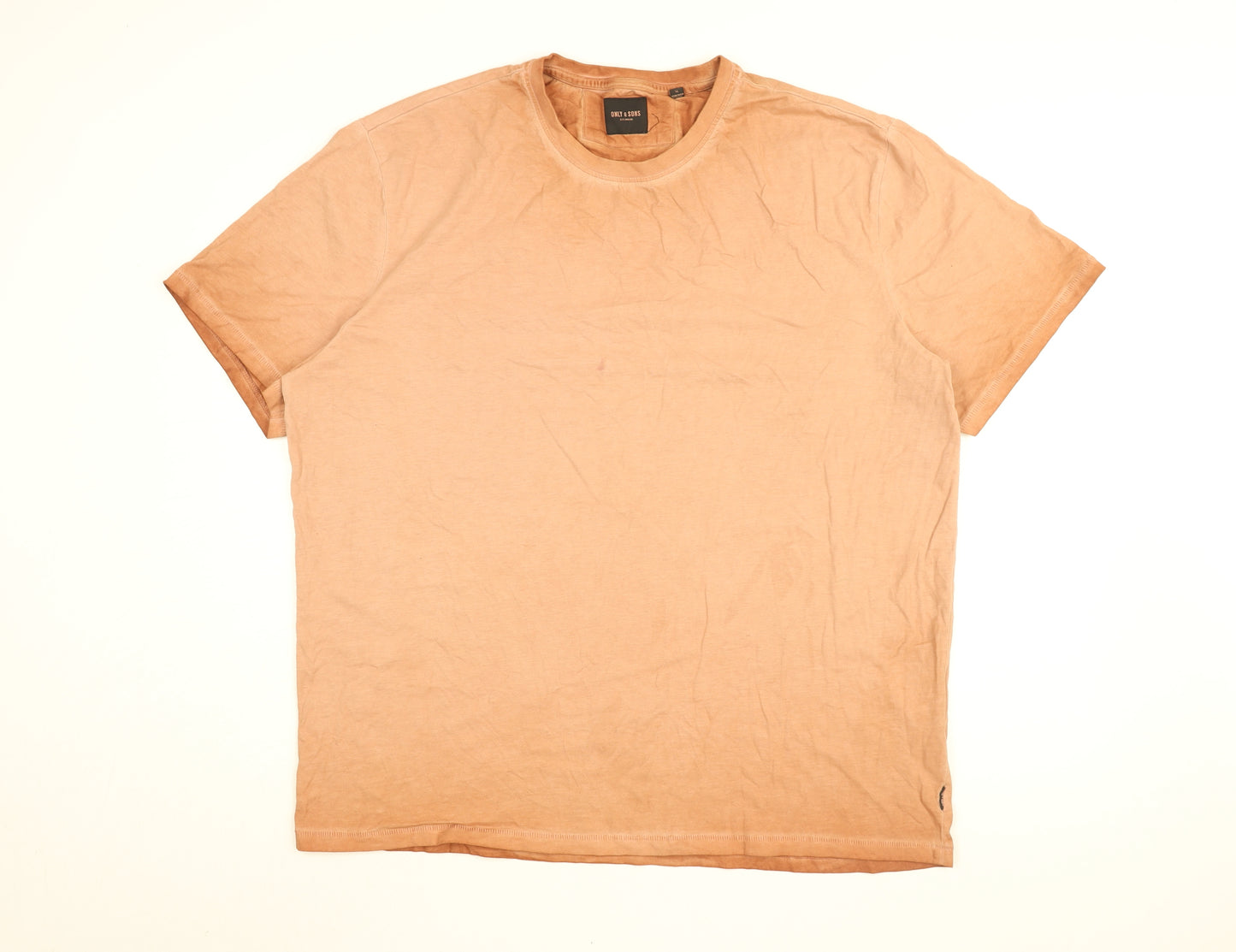 ONLY & SONS Mens Orange Cotton T-Shirt Size XL Round Neck