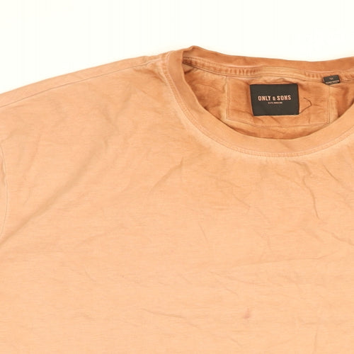 ONLY & SONS Mens Orange Cotton T-Shirt Size XL Round Neck