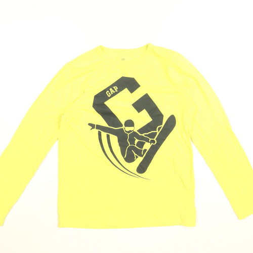 Gap Boys Yellow Cotton Basic T-Shirt Size 2XL Round Neck Pullover - Snowboarding