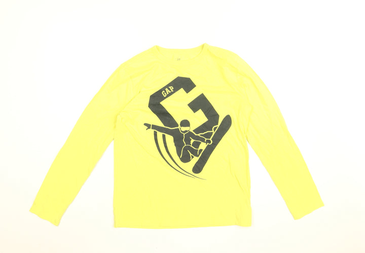 Gap Boys Yellow Cotton Basic T-Shirt Size 2XL Round Neck Pullover - Snowboarding