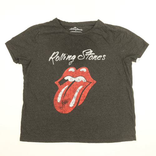 Rolling Stones Womens Grey Cotton Basic T-Shirt Size 16 Round Neck - Rolling Stones Logo