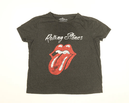 Rolling Stones Womens Grey Cotton Basic T-Shirt Size 16 Round Neck - Rolling Stones Logo