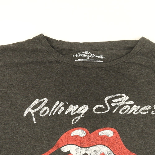 Rolling Stones Womens Grey Cotton Basic T-Shirt Size 16 Round Neck - Rolling Stones Logo