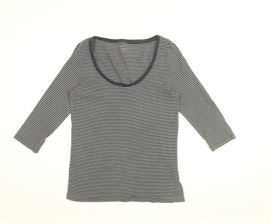 Gap Womens Blue Striped Cotton Basic T-Shirt Size L Round Neck