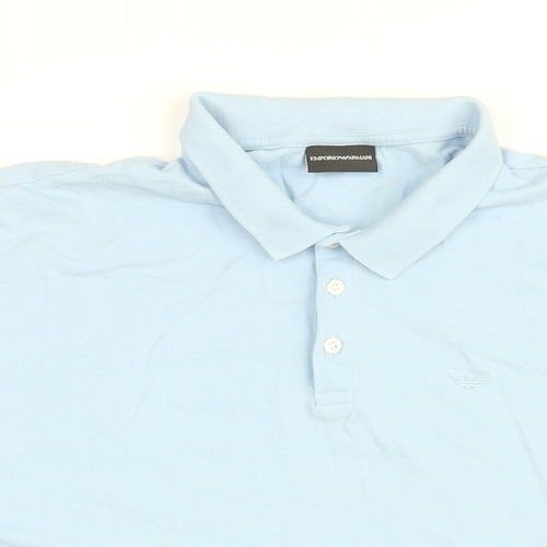 Emporio Armani Mens Blue Cotton Polo Size 2XL Collared Button