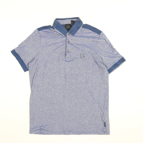 Armarni Excahnge Mens Blue Cotton Polo Size L Collared Button