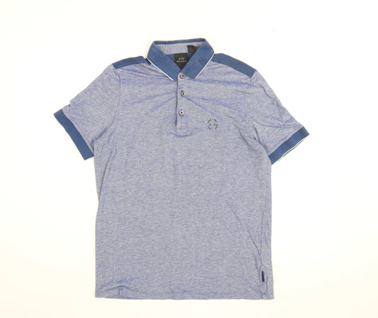 Armarni Excahnge Mens Blue Cotton Polo Size L Collared Button