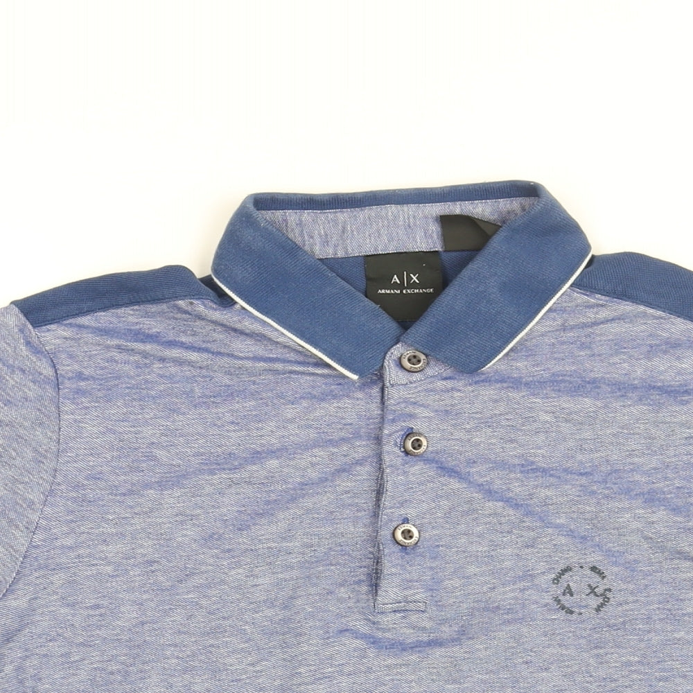 Armarni Excahnge Mens Blue Cotton Polo Size L Collared Button