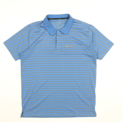 mountain ware Mens Blue Striped Polyester Polo Size XL Collared Button