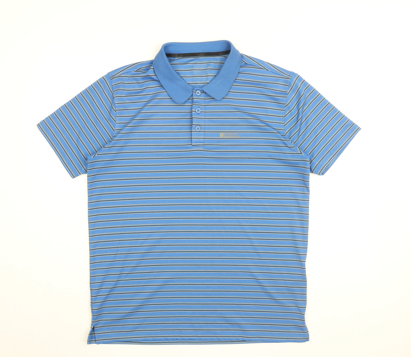 mountain ware Mens Blue Striped Polyester Polo Size XL Collared Button