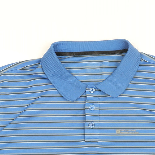 mountain ware Mens Blue Striped Polyester Polo Size XL Collared Button