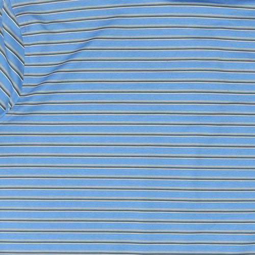 mountain ware Mens Blue Striped Polyester Polo Size XL Collared Button