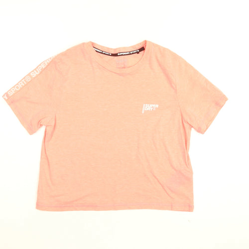 Superdry Womens Pink Cotton Cropped T-Shirt Size 8 Round Neck