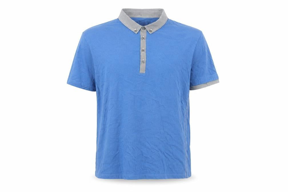 Front view of Red Herring men’s blue cotton polo, size M, collared button