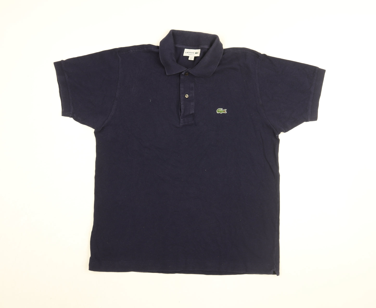 Lacoste Mens Blue Cotton Polo Size L Collared Button