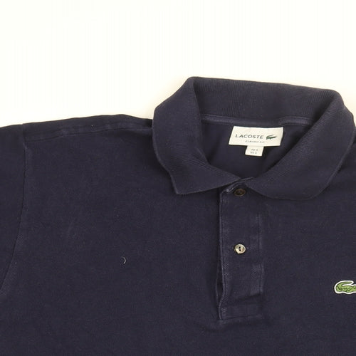 Lacoste Mens Blue Cotton Polo Size L Collared Button