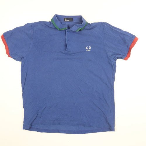 Fred Perry Mens Blue Cotton Polo Size L Collared Button